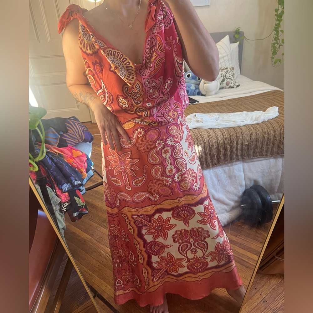 Anthropologie Vibrant Pink and Orange Scarf